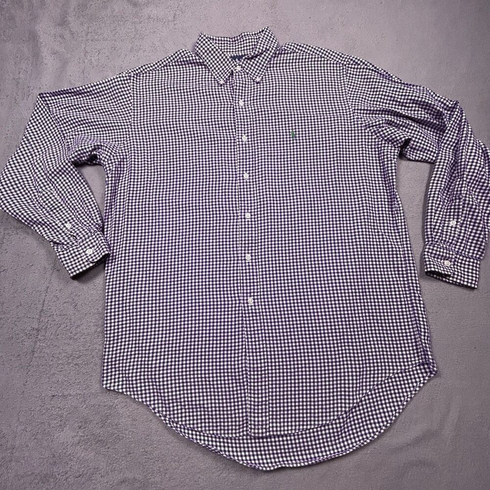 Ralph Lauren Button-Down Shirt Men's L Purple Gingham Classic Fit Long Sleeve